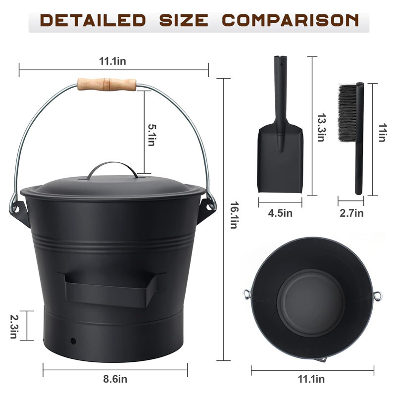 Seau à cendres 2,6 gallons, Noir