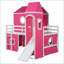 Lit mezzanine simple avec tente coulissante Pinewood Tour rose sans sommier-319356198-319356200
