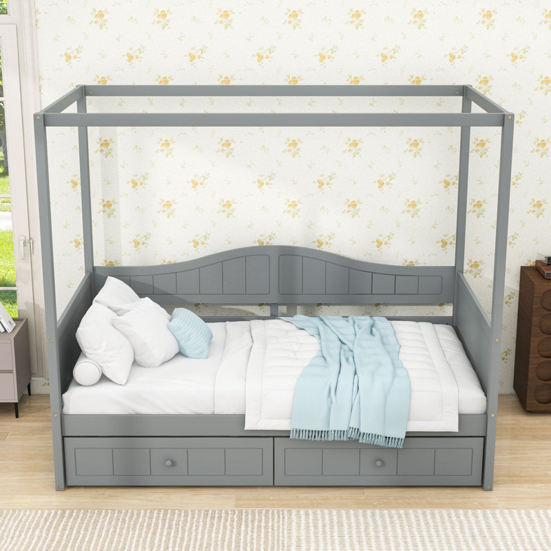 Karalin Twin 2 Drawers Wood Canopy DayBed, Gray