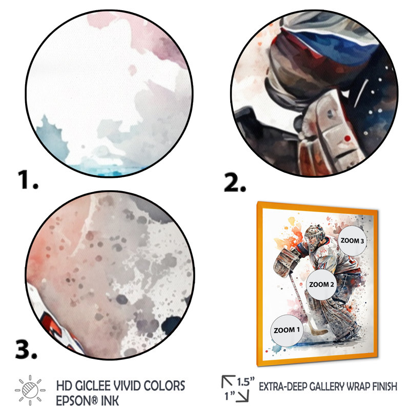 Hockey sur gazon sur glace pendant le match II - Impression sur toile, H 32 po x l 24 po x P 1 po, Encadrement doré