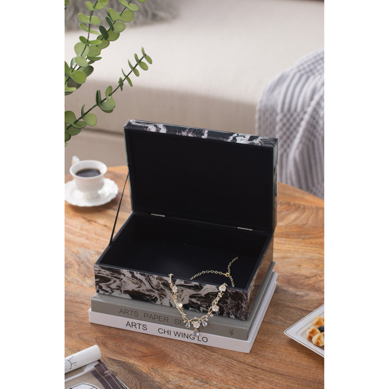 Boîte à bijoux marbrée noire, boîtes de rangement décoratives empilables avec couvercles