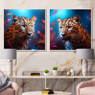 «Blue and Golden Leopard Portrait I», ensemble d'art mural sur toile léopard