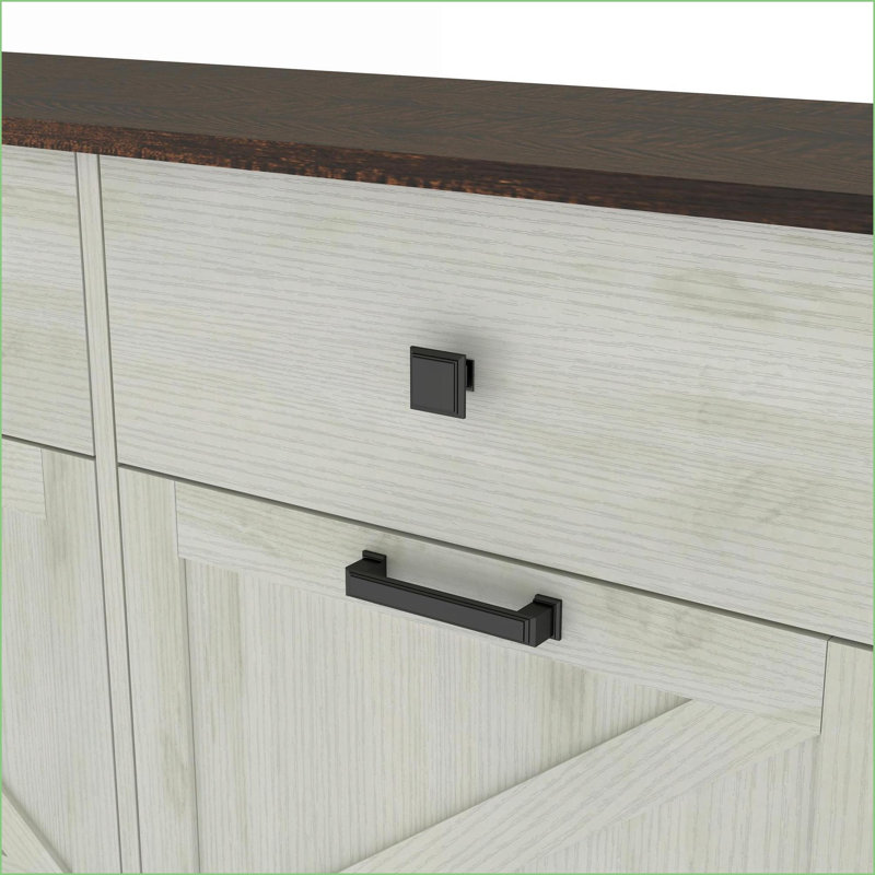 Armoire à poubelle Farmhouse | Convient aux bacs de 2 x 10 gallons | Blanc antique Noyer brun | Panneau de particules