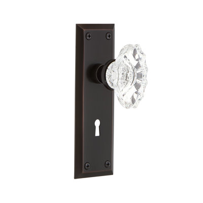 Crystal Chateau Interior Mortise Door Knob with New York Long Plate