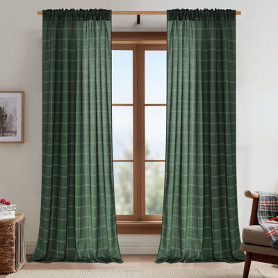Panneaux de rideaux en lin à carreaux modernes filtrant les rideaux filtrant la lumière tartan pour la chambre du salon, onglet à passe-tringle, 2 panneaux