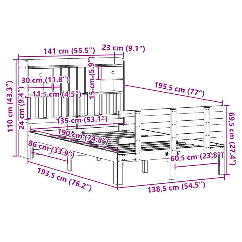 Solid Wood Bed, 140 x 218.5 cm , Natural