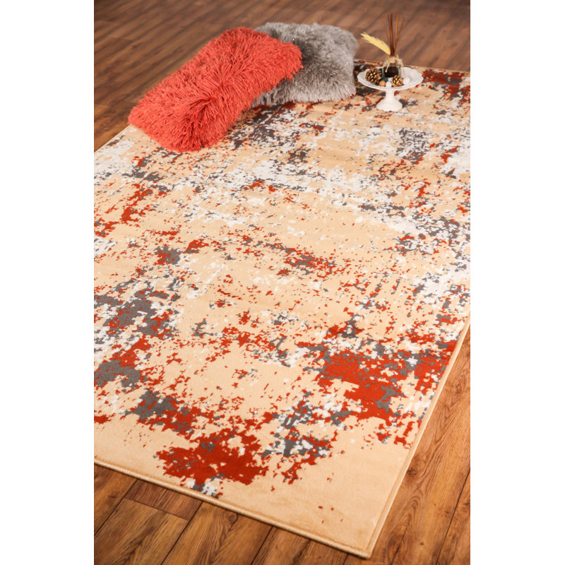 Tapis à motif abstrait rouge / beige, Rectangle 3 pi 6 po x 5 pi 6 po