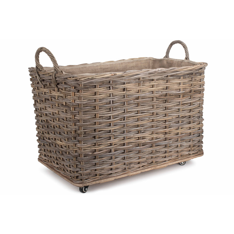 Wicker Rattan Wheeled Log Basket, 61cm H x 76cm W x 47cm D
