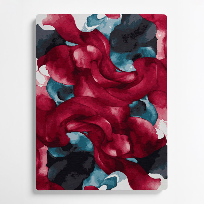 Abstrait aquarelle 38, art mural en métal rouge