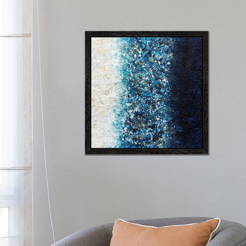 Sapphire Blaze by Nikki Chauhan - Floater Frame Painting on Canvas, 93.98 cm H x 93.98 cm W, Black