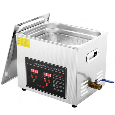 Nettoyeur à ultrasons avec minuterie numérique et chauffage, nettoyeur de bijoux professionnel Ultra Sonic, machine de nettoyage chauffée en acier inoxydable pour lunettes, anneaux de montre, petites pièces, circuit imprimé (10L)