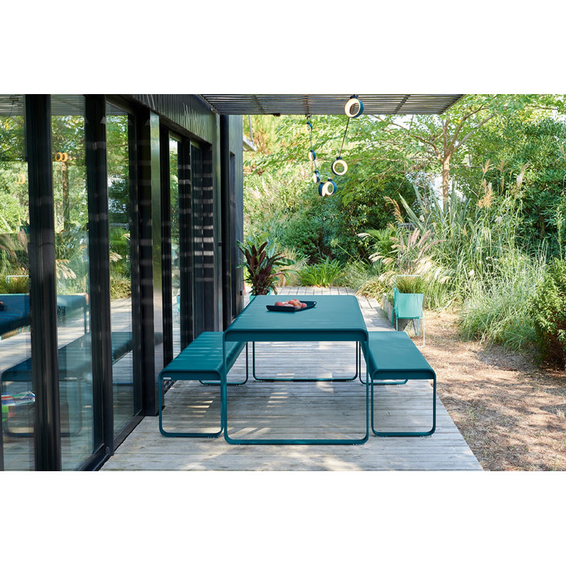 Bellevie Outdoor Side Table, Acapulco Blue, 14" H x 41" L x 30" W