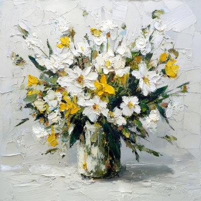 White Daisies with Yellow Accents Wrapped Canvas Wall Art