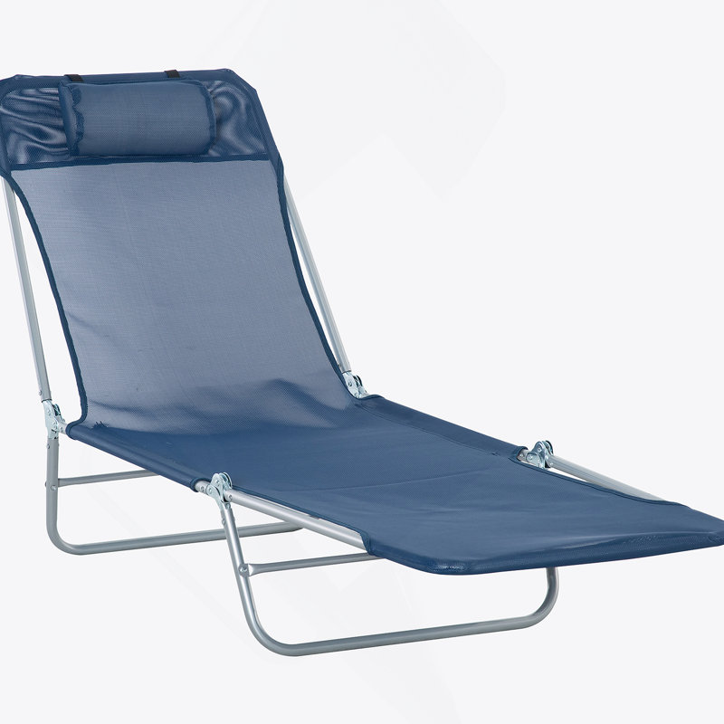 Folding Chaise Lounge Pool Chair With 6-Position Reclining Back, Breathable Mesh Seat, And Headrest For Beach, Yard, Patio, And Outdoor Relaxation