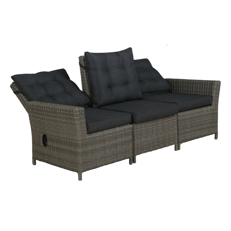 Asti All-Weather Aluminum Three-Seat Reclining Sofa with Cushions, Aluminum