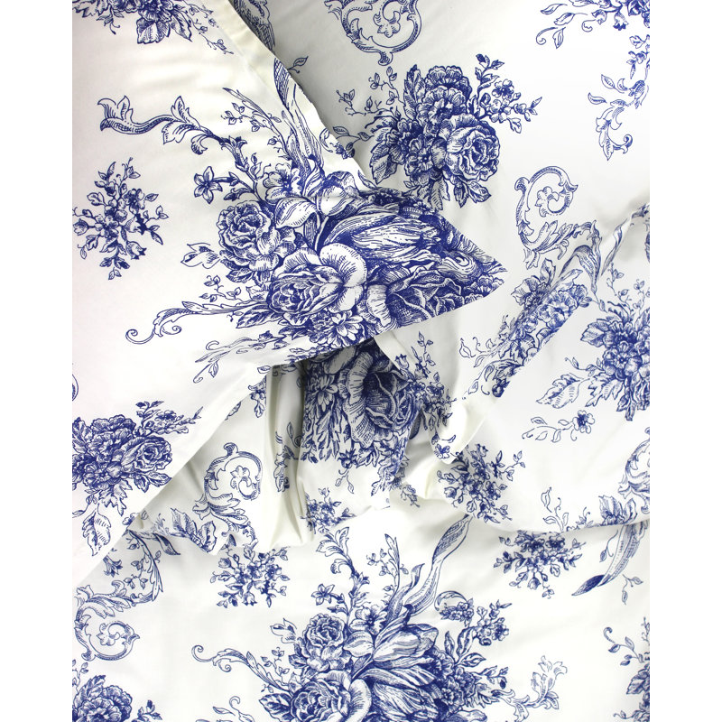 Benedictine Sateen Toile Duvet Cover, King Duvet Cover + 2 King Shams, Navy