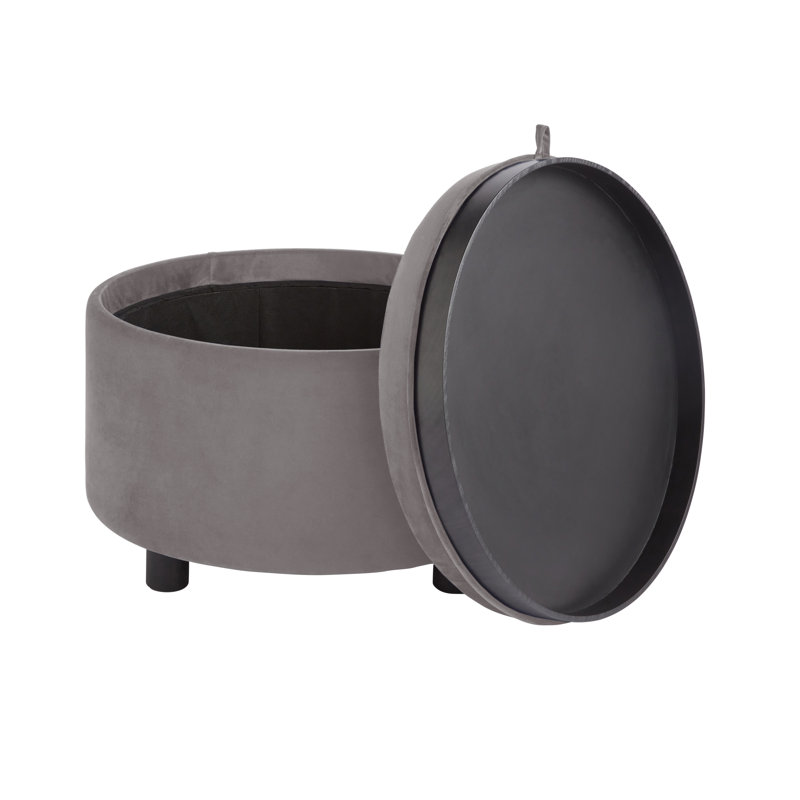 56cm Wide Velvet Round No Pattern Pouffe Ottoman with Storage, Grey