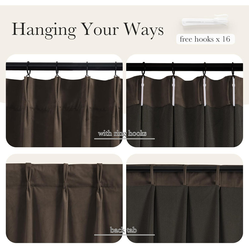  Velvet Pinch Pleated Back Tab Blackout Curtains Thick UV Protect Thermal Insulation Elegant Drapes for Season Dining Room/Bedroom/Living Room/Dorm, 2 Panels