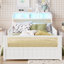 Lit simple en rotin avec lumières DEL et tête de lit, lit plateforme simple avec barrières de sécurité pour enfants, blanc-2096343350