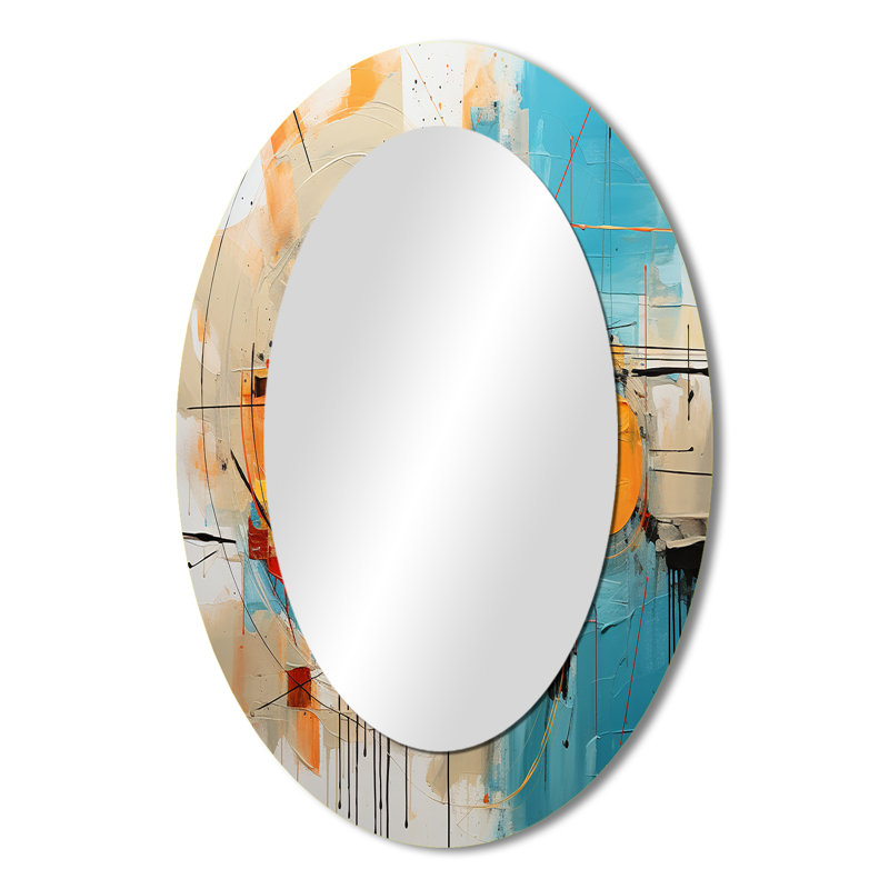 Abstract Chromatics III - Orange Modern Oval Wall Mirror, 36" x 24"