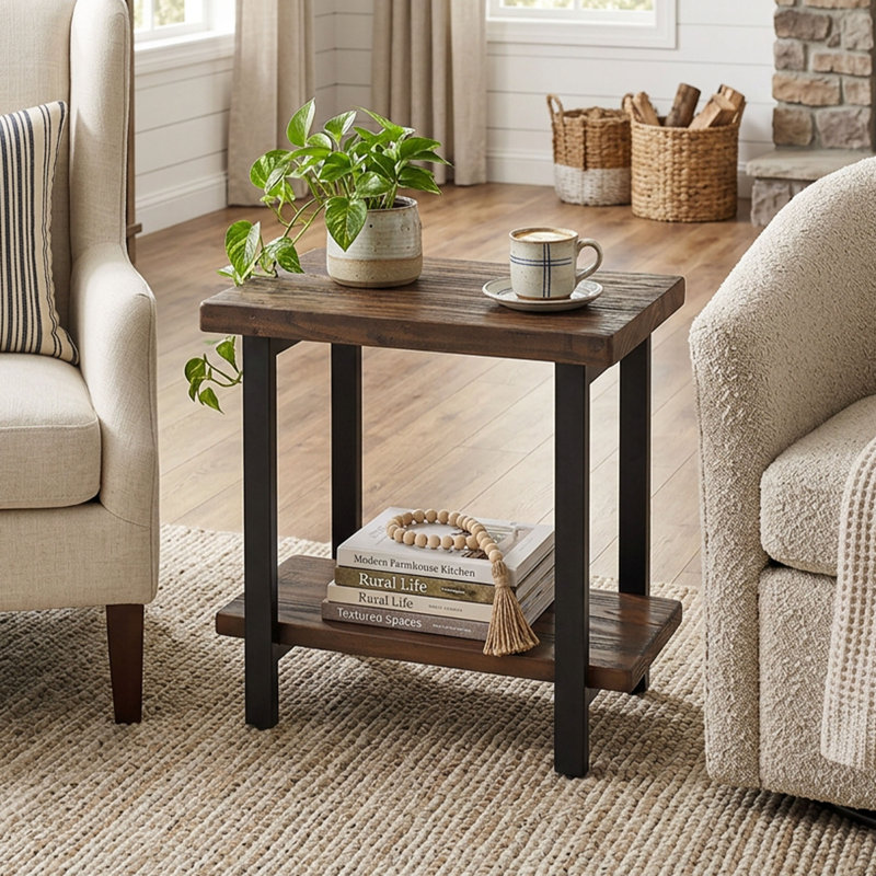 Pomona 2-Tier End Table with Metal Legs (Natural), Natural