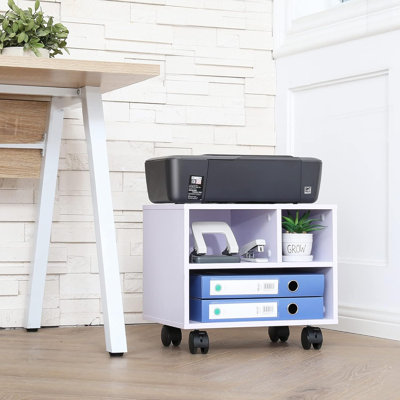 Support pour imprimante sous le bureau avec organisateur de rangement - Chariot d'imprimante mobile avec roulettes amovibles pour le bureau personnel