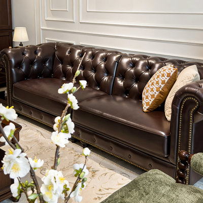 Canapé modulaire brun en cuir véritable