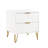 White Fluted Nightstand | Modern 2-Drawer Bedside Table With Gold Legs | Gift Idea-355293140-355293142