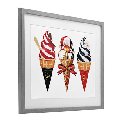 Cônes de crème glacée rouges et noirs, reproduction sous verre, design par Amanda Greenwood
