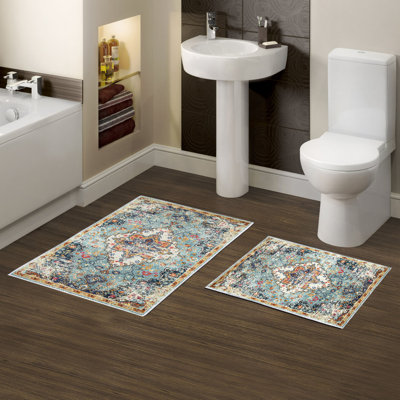 Luxurious Bathmat Set (2 Pieces), 100% Polyester, Non-Slip, Antibacterial | Dimensions: 19.7 x 23.6 inches & 23.6 x 39.4 inches | Ultra-Absorbent, Easy Clean Fabric, Machine Washable at 86°F | Perfect for Bathroom or Spa