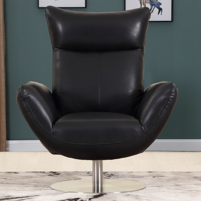 Modern Lounge Chair – Top-Grain Italian Leather, Black Genuin Leather