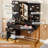 38.6" W Glass Tabletop Makeup Vanity Desk with Display Shelf, Dressing Table with 4 Drawers, LED Lights Mirror and Charging Station, Black-106501440