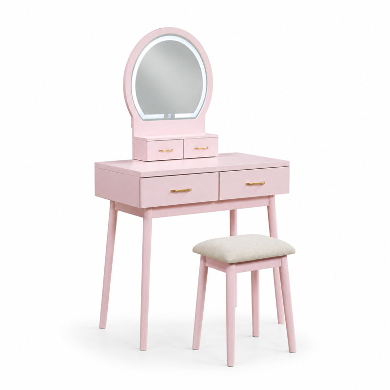Ensemble de coiffeuse à maquillage 4 tiroirs Kamila, Rose