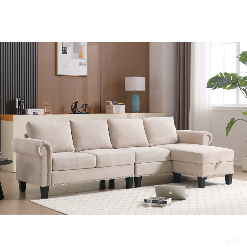 Canapé modulaire en L avec rangement Shmuel, Bois beige