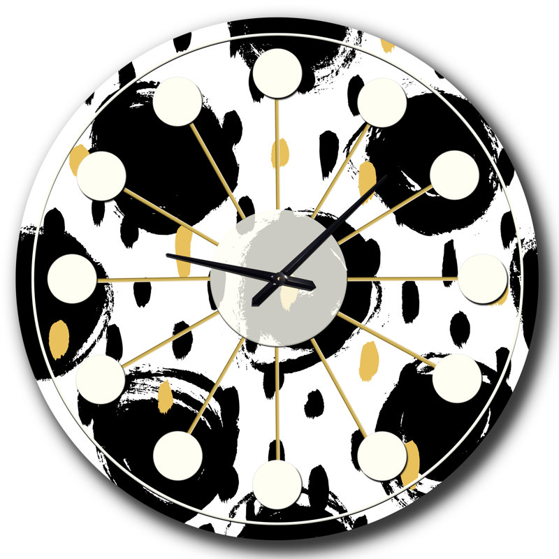 Monochrome Geometric Pattern V - Mid-Century Modern wall clock, Small