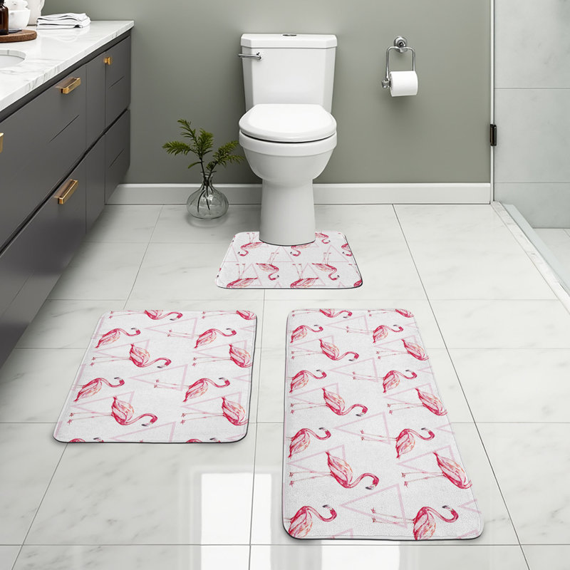  Tapis de salle de bain Flamingo 3 pièces en U et tapis rectangulaires rose pêche blanc