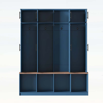 Hall Tree with 4 Hidden Hooks,Seating Bench,Shoe Cabinet,Open Compartment for Entryway