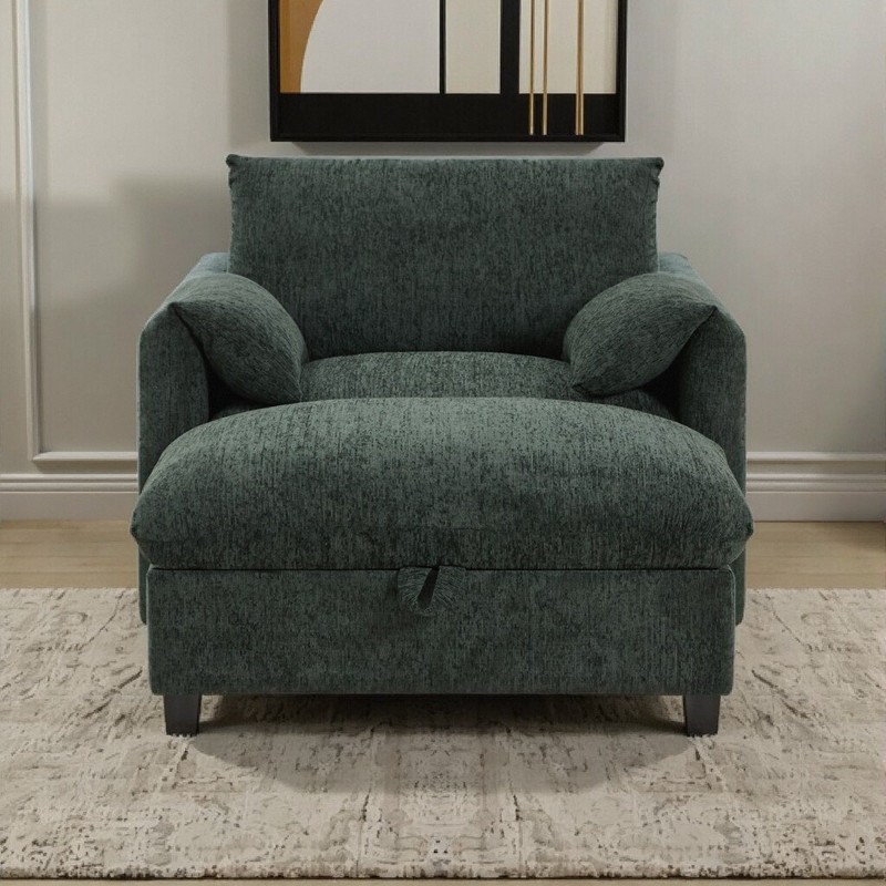 Repose-pieds avec rangement 38 po multifonctionnel avec support de téléphone réglable et chargeurs USB, Vert
