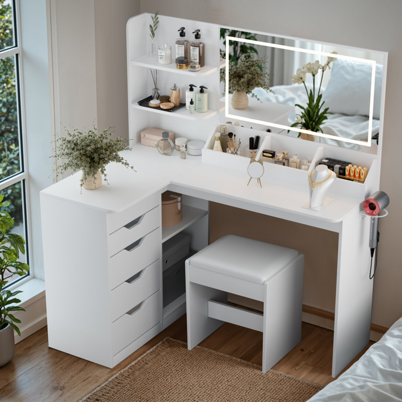 Meuble-lavabo de coin avec lumières et miroir, Blanc
