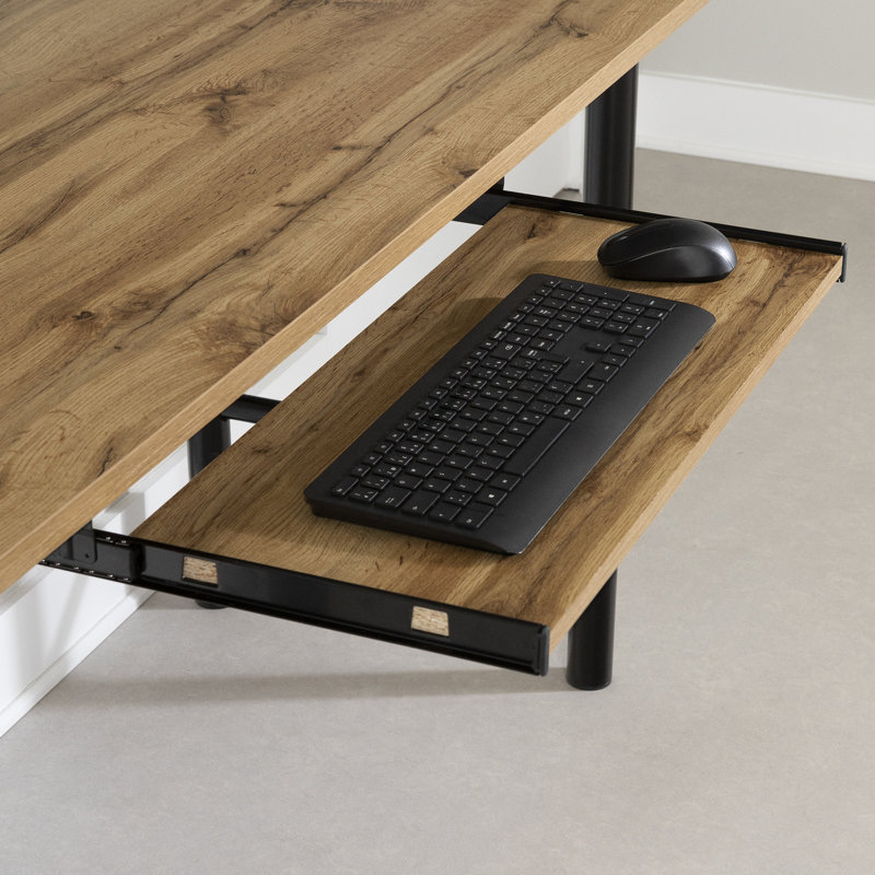 Nordik Oak Brown Desk with Keyboard Tray and Metal Legs