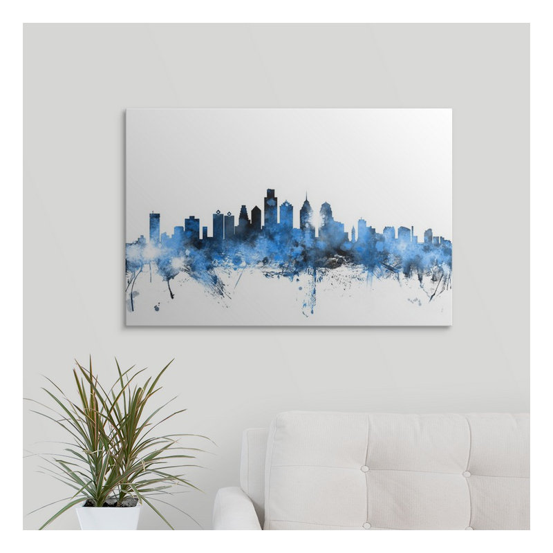 «Philadelphia Pennsylvania Skyline» par Francy, impression, H 32 po x l 48 po x P 1,5 po, Toile
