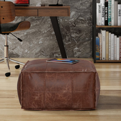Sheffield 26"W Genuine Buffalo Leather Coffee Table Pouf by Simpli Home