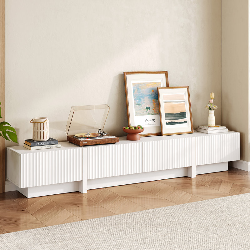 Meuble télé 98 po Mid Century, Bois blanc