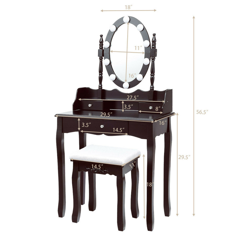 Ensemble de meuble-lavabo en bois massif avec tabouret et miroir Webrook, Brun