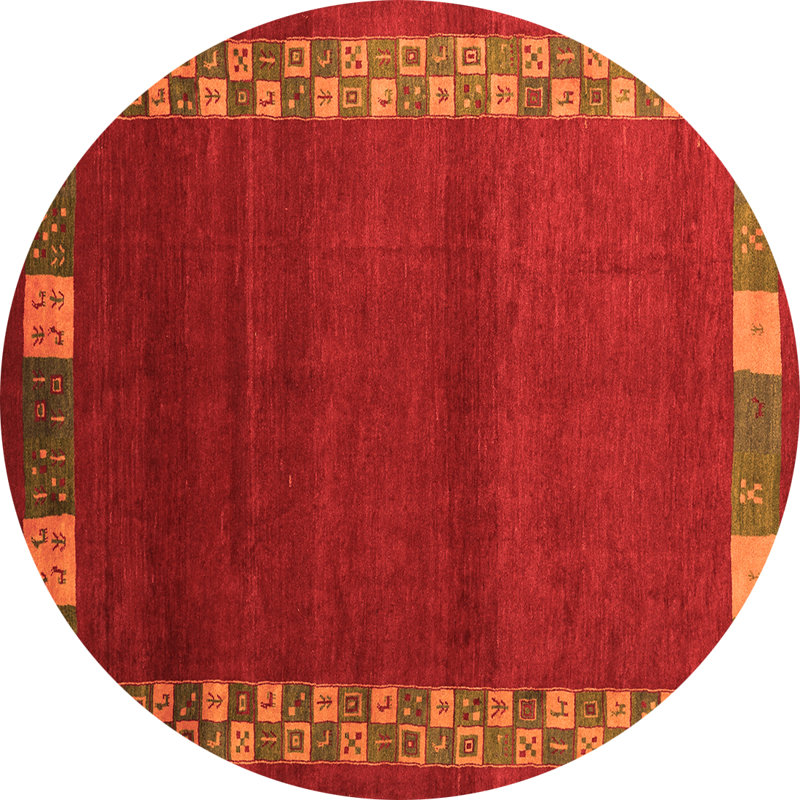 Tapis abstrait en laine / polyester tissé à la machine Dejanaye - rouge / vert / beige, Rond 5 pi