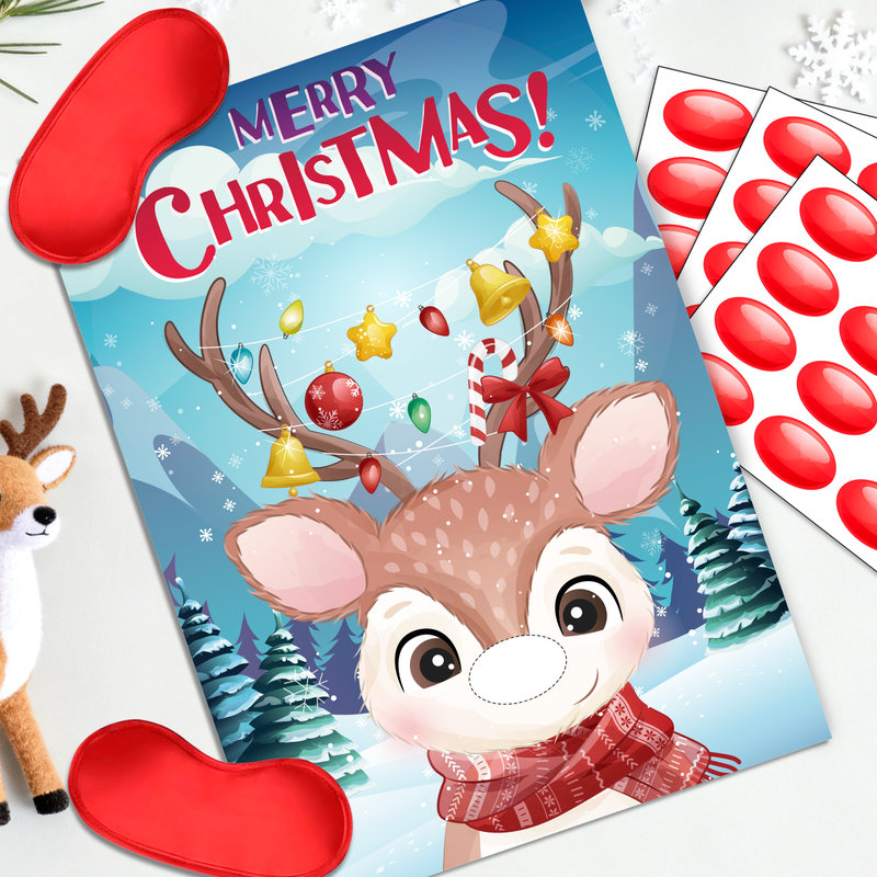 Pin The Nose On The Deer Christmas Party Supplies, 7pcs Pin The Nose On The Reindeer Game