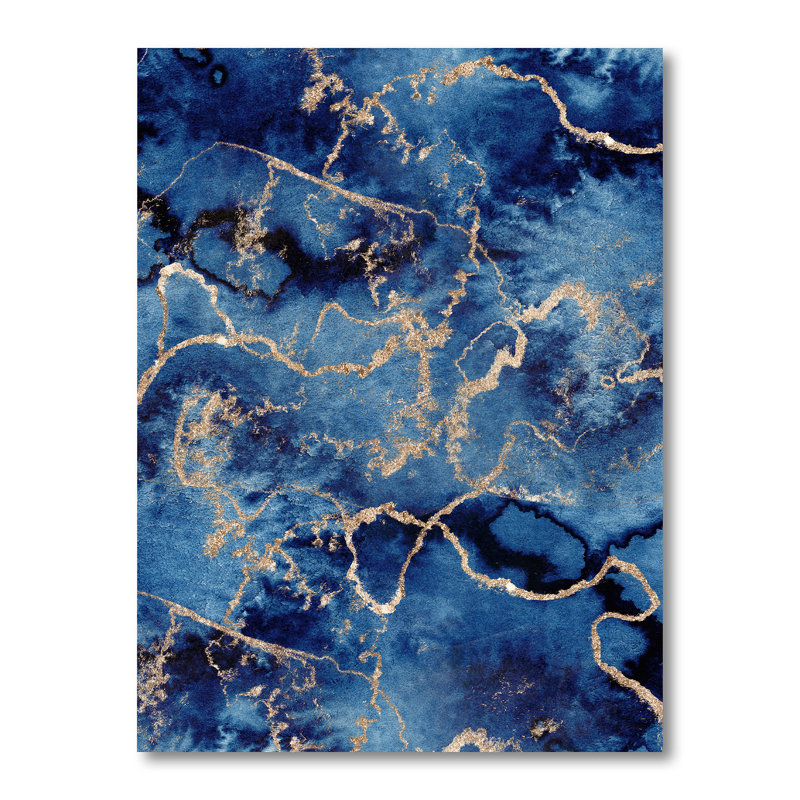 «Blue Gold Infusé liquide I», peinture sur toile, H 32 po x l 16 po, Toile tendue