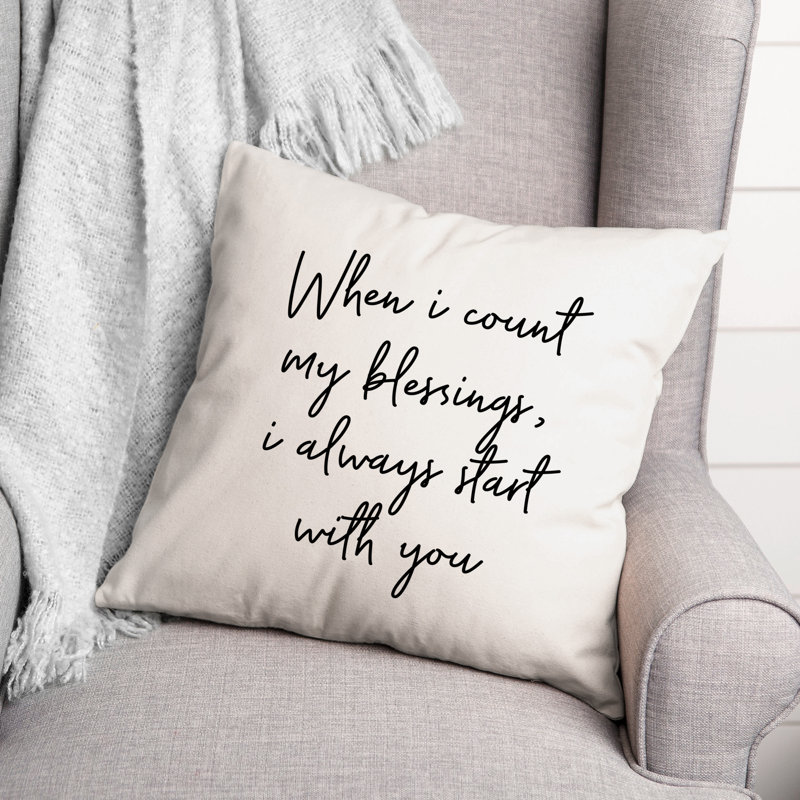 Coussin décoratif noir et blanc "I Count My Blessings"