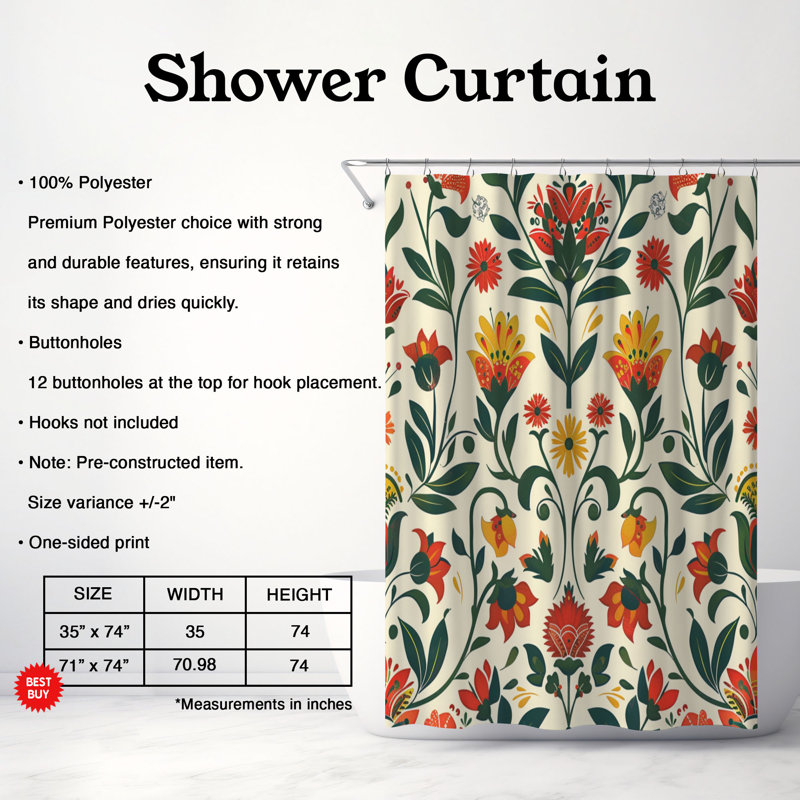 Folk Plant - Rideau de douche Premium, H 74 po x l 71 po