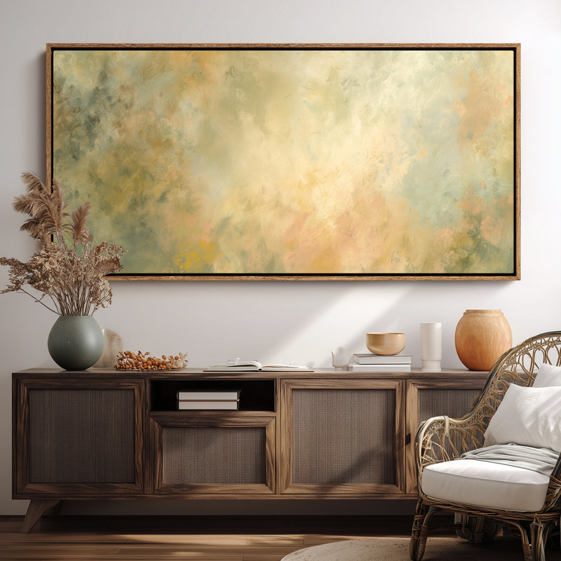 Doux champ abstrait doré pour chambre à coucher ou salon, impression murale, H 30 po x l 60 po, Naturel